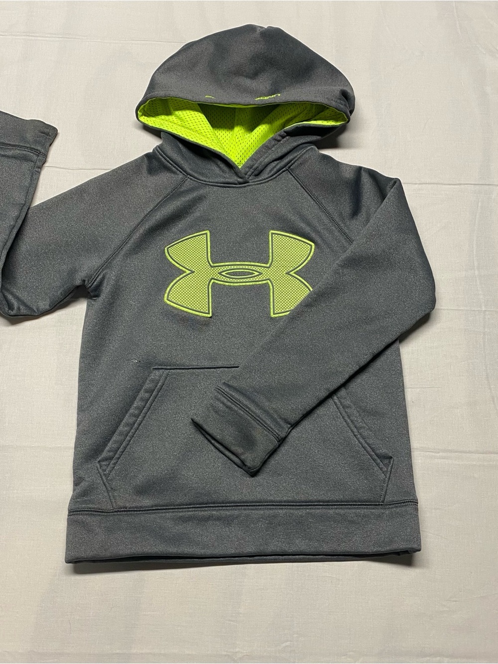 Under Armour Kids' Gray Hoodie with Neon Green Logo & Lined Hood